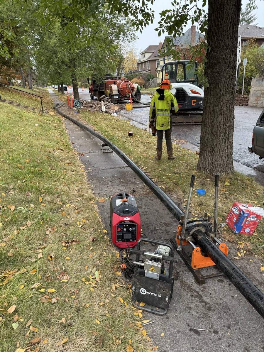 HDPE sewer pipe fused and staged for trenchless installation in Duluth MN